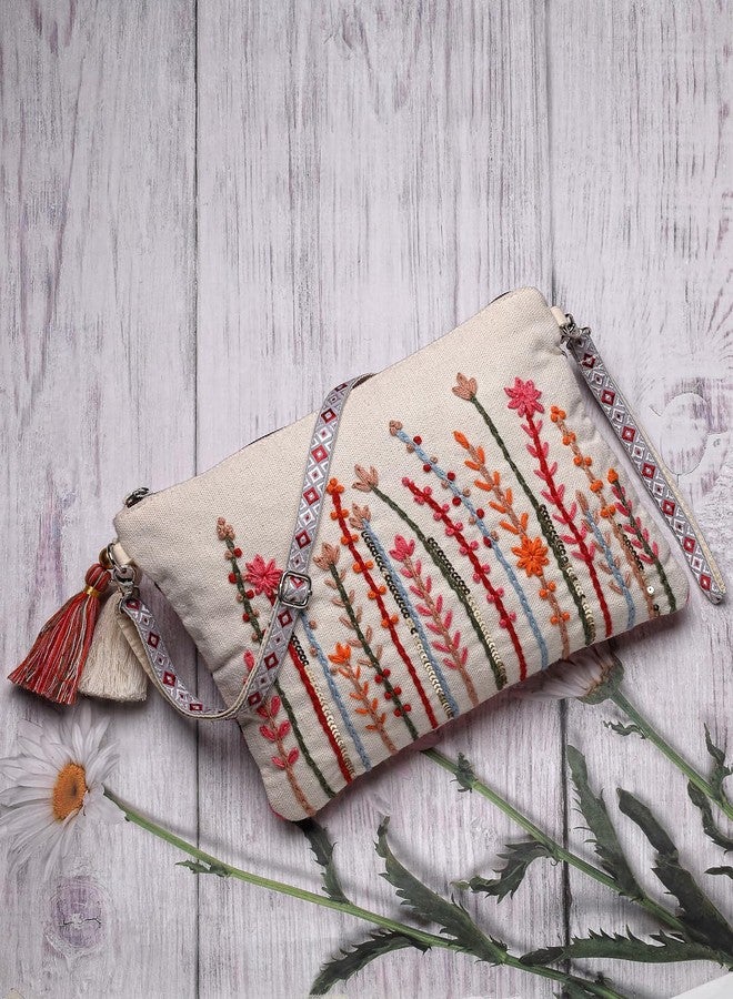 Anekaant Thread Bloom Off White Cotton Embroidered Sling Bag for Women | Ideal Crossbody for College & Daily Use - Image 3